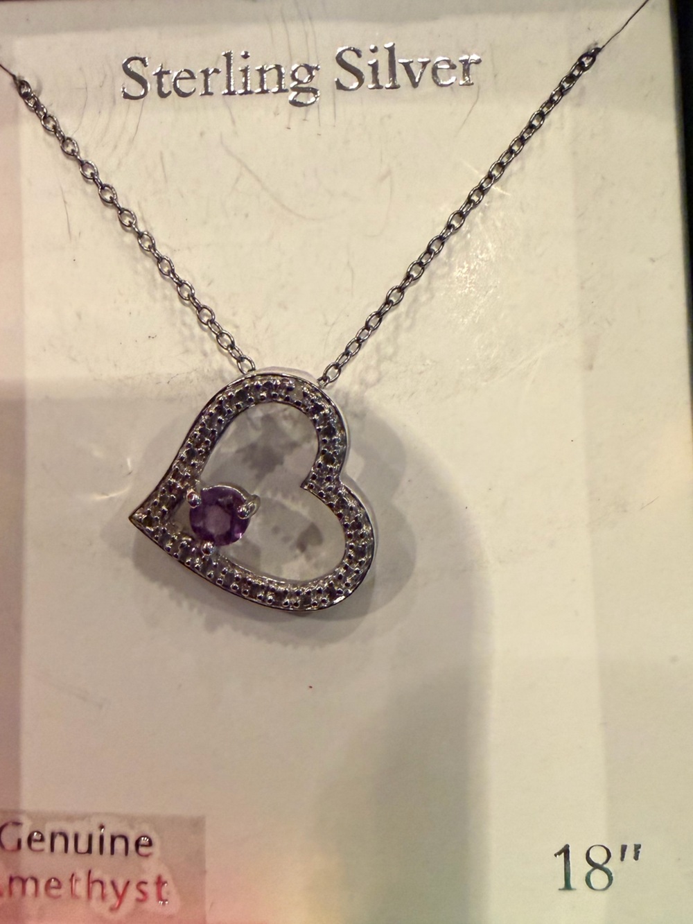 Amethyst Created Heart .925 Sterling Silver Pendant with Chain Necklace 0.67 Tcw